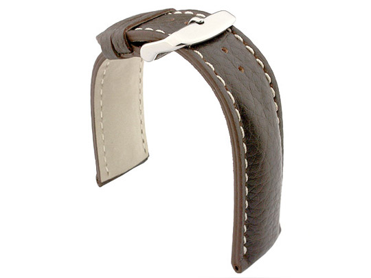 Padded Watch Strap Genuine Leather FREIBURG VIP Dark Brown/White 24mm