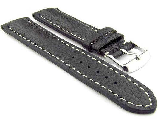 Padded Watch Strap Genuine Leather FREIBURG VIP Black/White 22mm