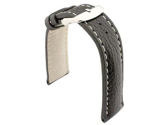 Padded Watch Strap Genuine Leather FREIBURG VIP Black/White 22mm