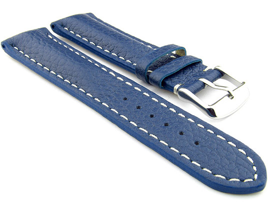 Padded Watch Strap Genuine Leather FREIBURG VIP Blue/White 22mm