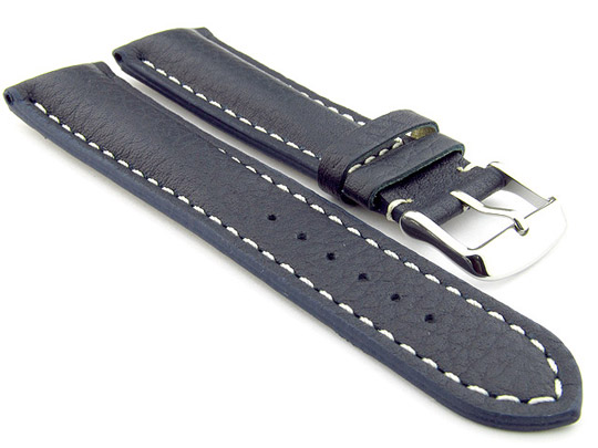 Padded Watch Strap Genuine Leather FREIBURG VIP Navy Blue/White 24mm