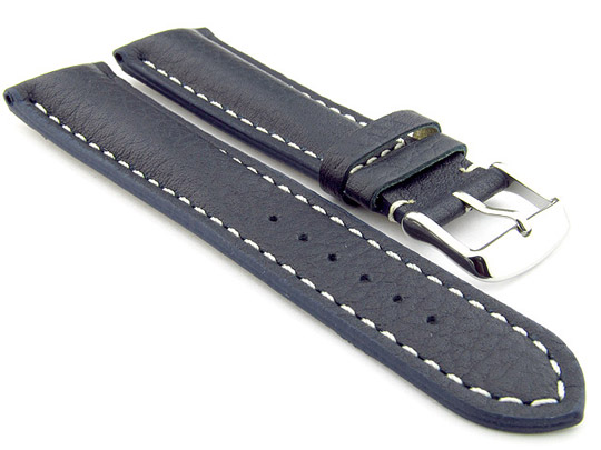 Padded Watch Strap Genuine Leather FREIBURG VIP Navy Blue/White 22mm