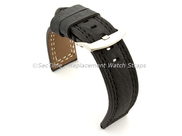 Waterproof Leather Watch Strap Galaxy Black 22mm