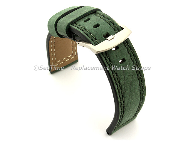 Waterproof Leather Watch Strap Galaxy Green 24mm
