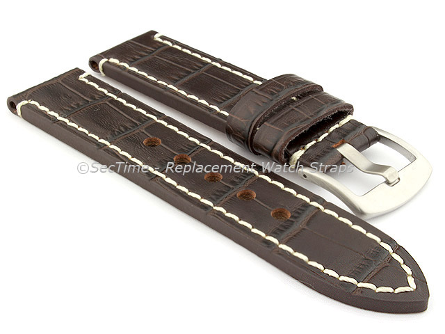 Genuine Leather Watch Strap CROCO GRAND PANOR Dark Brown/White 24mm