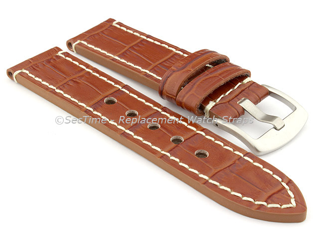 Genuine Leather Watch Strap CROCO GRAND PANOR Brown/White 20mm