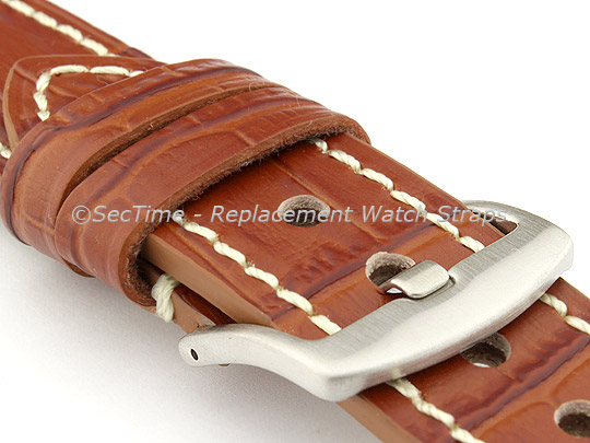 Genuine Leather Watch Strap CROCO GRAND PANOR Brown/White 22mm
