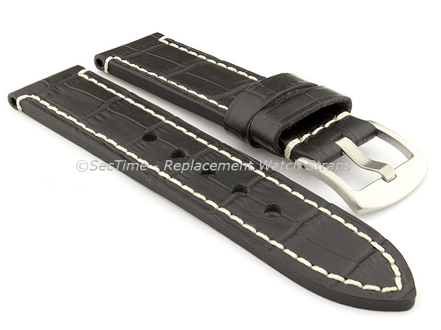 Genuine Leather Watch Strap CROCO GRAND PANOR Black/White 24mm