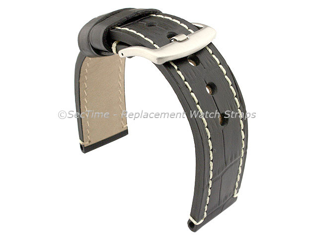 Genuine Leather Watch Strap CROCO GRAND PANOR Black/White 22mm