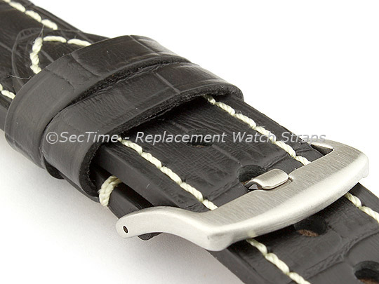 Genuine Leather Watch Strap CROCO GRAND PANOR Black/White 20mm