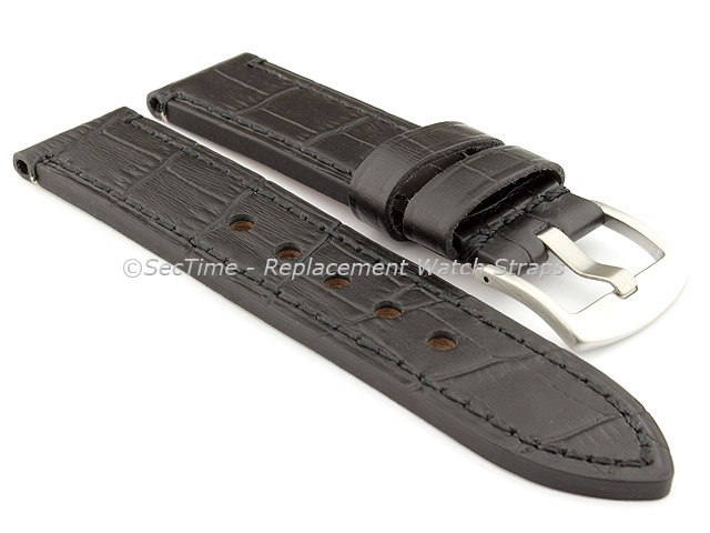 Genuine Leather Watch Strap CROCO GRAND PANOR Black/Black 24mm