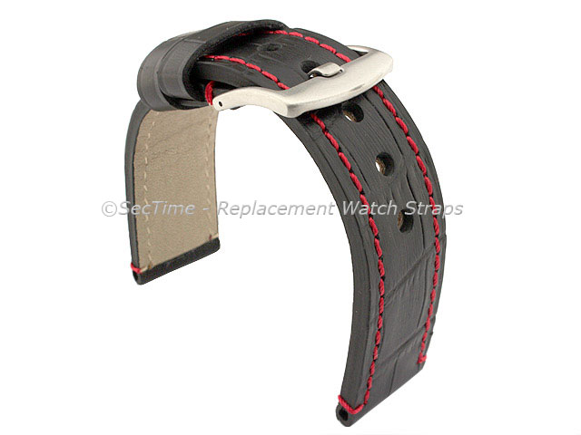 Genuine Leather Watch Strap CROCO GRAND PANOR Black/Red 20mm