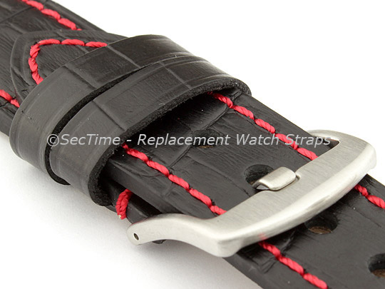 Genuine Leather Watch Strap CROCO GRAND PANOR Black/Red 20mm
