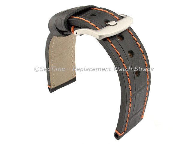 Genuine Leather Watch Strap CROCO GRAND PANOR Black/Orange 22mm