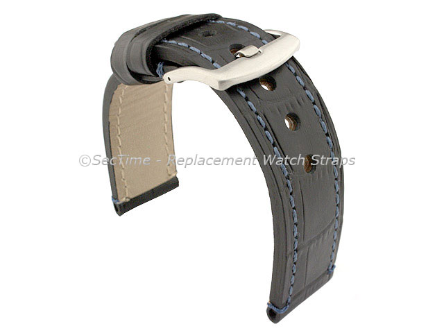 Genuine Leather Watch Strap CROCO GRAND PANOR Black/Blue 24mm