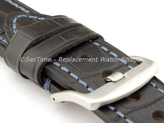 Genuine Leather Watch Strap CROCO GRAND PANOR Black/Blue 24mm