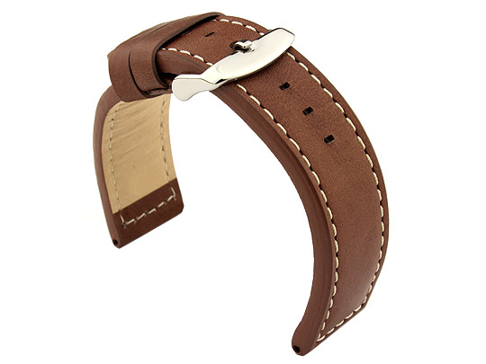 24mm Dark Brown/White - HAVANA Genuine Leather Watch Strap / Band