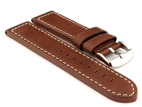20mm Dark Brown/White - HAVANA Genuine Leather Watch Strap / Band