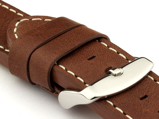 24mm Dark Brown/White - HAVANA Genuine Leather Watch Strap / Band
