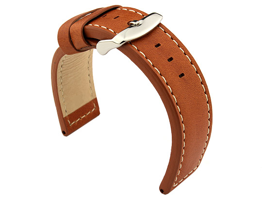 22mm Brown (Tan)/White - HAVANA Genuine Leather Watch Strap / Band