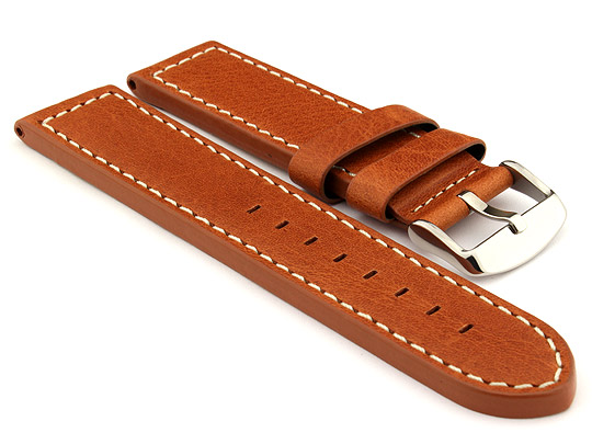 24mm Brown (Tan)/White - HAVANA Genuine Leather Watch Strap / Band