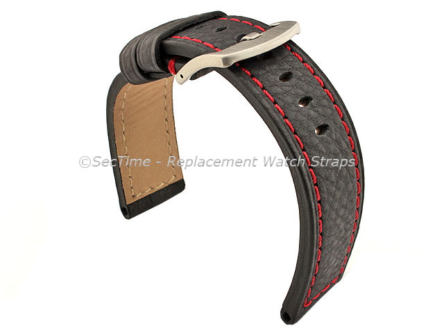 Replacement WATCH STRAP Luminor Genuine Leather Black/Red 24mm