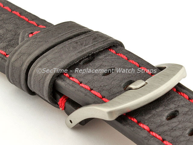 Replacement WATCH STRAP Luminor Genuine Leather Black/Red 22mm