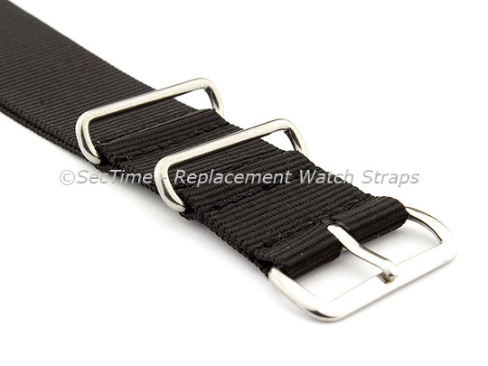 NATO G10 Watch Strap Military Nylon Divers (3 rings) Black 22mm 