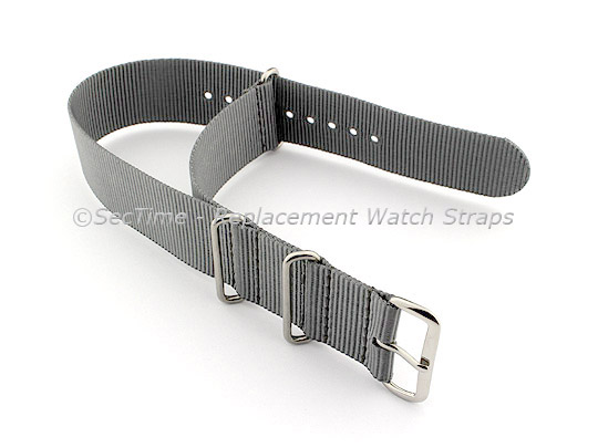 NATO G10 Watch Strap Military Nylon Divers (3 rings) Ash Grey 16mm 