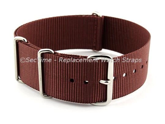NATO G10 Watch Strap Military Nylon Divers (3 rings) Brown 24mm 