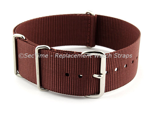 NATO G10 Watch Strap Military Nylon Divers (3 rings) Brown 22mm 