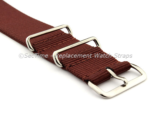 NATO G10 Watch Strap Military Nylon Divers (3 rings) Brown 20mm 