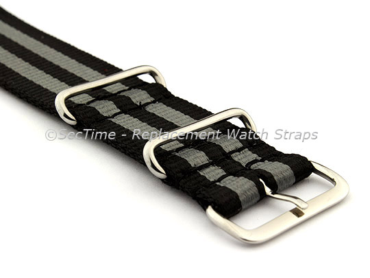 NATO G10 Watch Strap Bond-Style Military Nylon Divers Black/Grey 24mm 