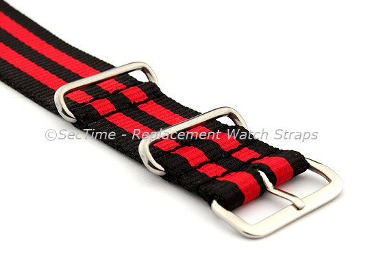 NATO G10 Watch Strap Military Nylon Divers (3 rings) Black/Red 24mm 