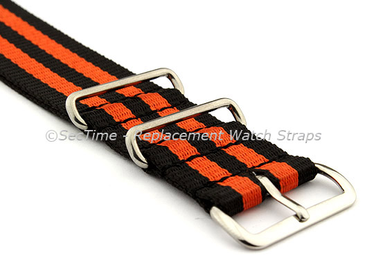 NATO G10 Watch Strap Military Nylon Divers (3 rings) Black/Orange 22mm 