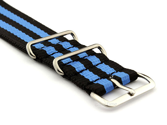 NATO G10 Watch Strap Military Nylon Divers (3 rings) Black/Blue 18mm 