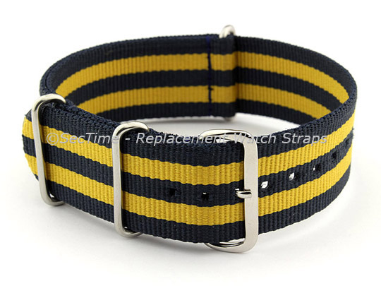 NATO G10 Watch Strap Military Nylon Divers (3 rings) Blue/Yellow 18mm 