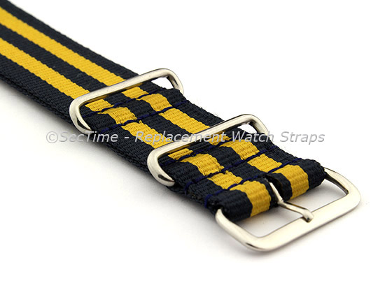 NATO G10 Watch Strap Military Nylon Divers (3 rings) Blue/Yellow 22mm 