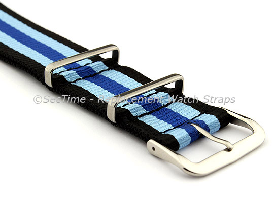 NATO G10 Watch Strap Military Nylon Divers (3 rings) Black/Blue/N.Blue 20mm 