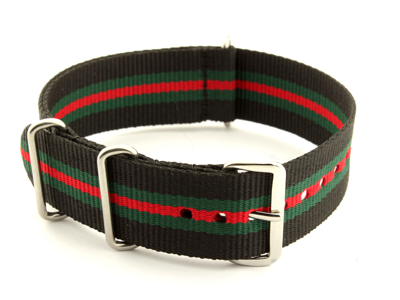 NATO G10 Watch Strap Military Nylon Divers (3 rings) Black/Green/Red 24mm 