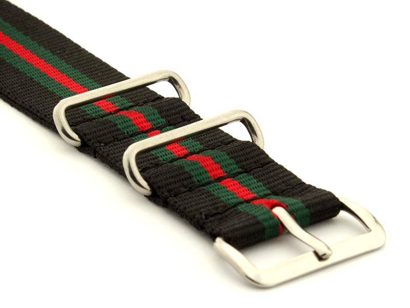 NATO G10 Watch Strap Military Nylon Divers (3 rings) Black/Green/Red 24mm 