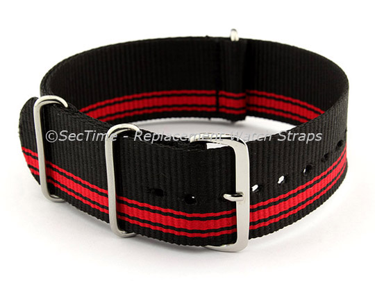 NATO G10 Watch Strap Military Nylon Divers (3 rings) Black/Red (A) 24mm 