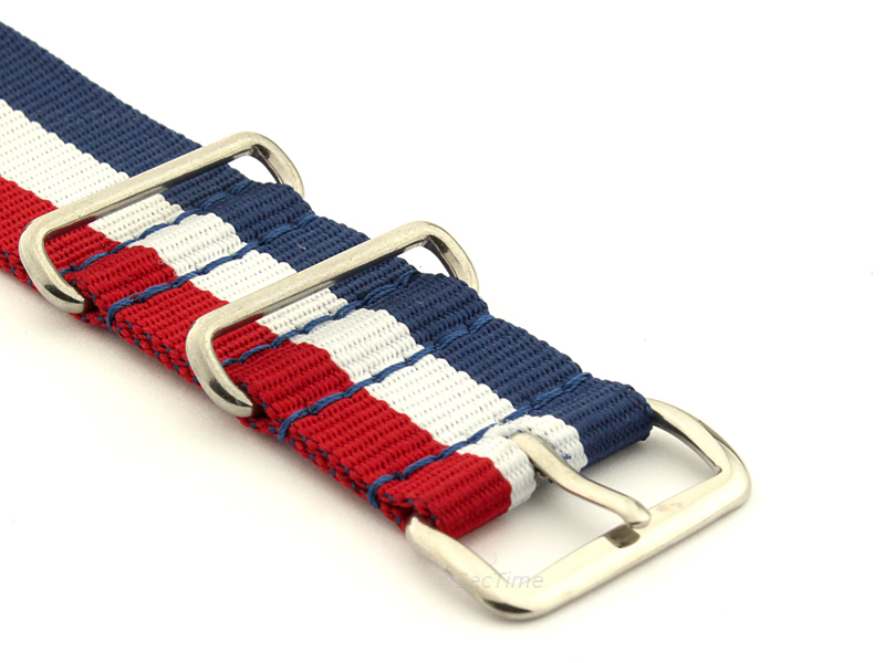 NATO G10 Watch Strap Military Nylon Divers 3 rings Blue/White/Red (France) 24mm