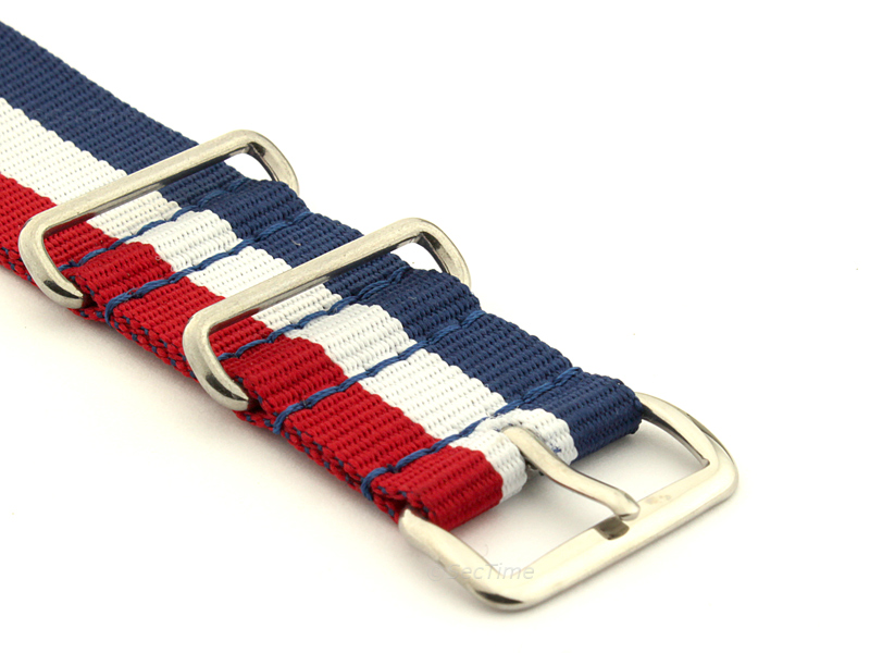 NATO G10 Watch Strap Military Nylon Divers 3 rings Blue/White/Red (France) 18mm