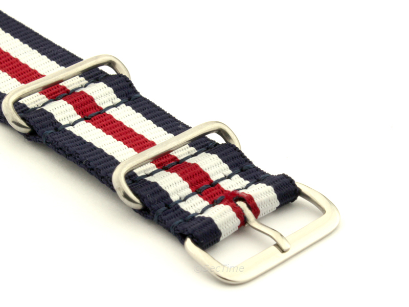 NATO G10 Watch Strap Military Nylon Divers 3 rings N.Blue/White/Red (5) 24mm