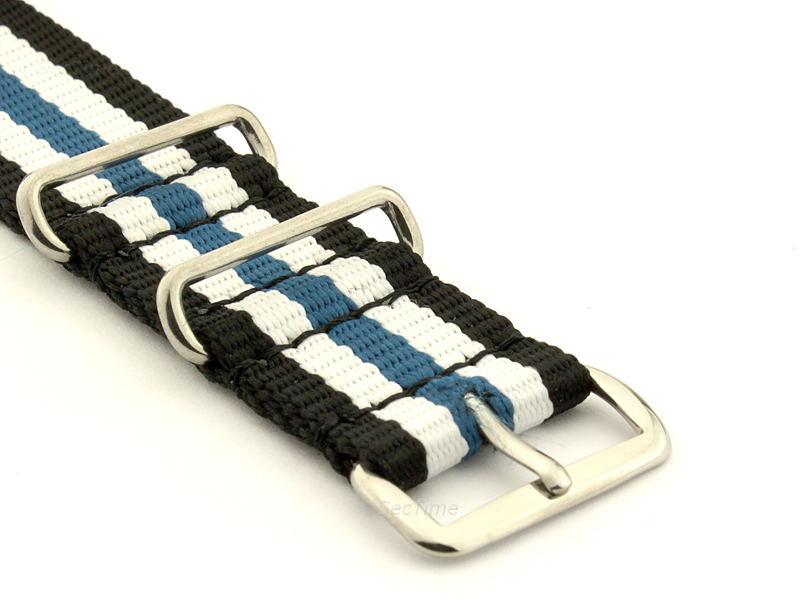 NATO G10 Watch Strap Military Nylon Divers 3 rings Black/White/Blue (5) 24mm