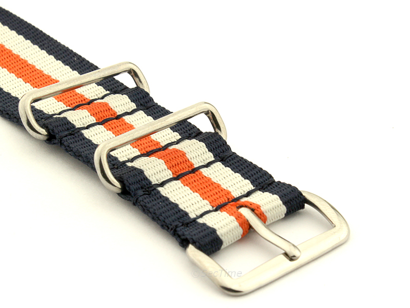 NATO G10 Watch Strap Military Nylon Divers 3 rings N.Blue/White/Orange (5) 18mm