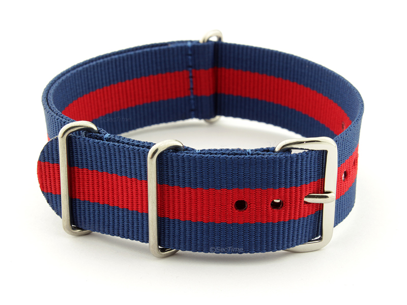 NATO G10 Watch Strap Military Nylon Divers 3 rings Blue/Red (3) 18mm