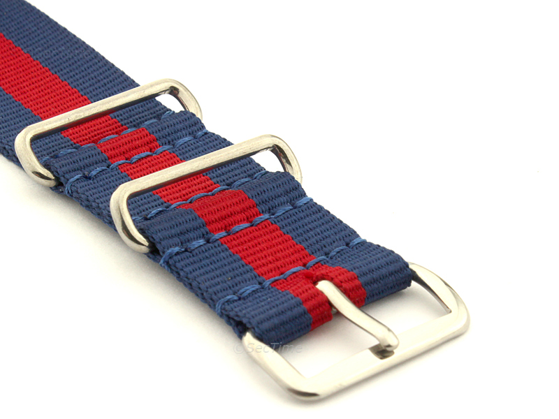 NATO G10 Watch Strap Military Nylon Divers 3 rings Blue/Red (3) 24mm