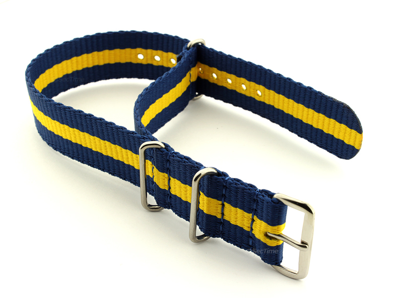 NATO G10 Watch Strap Military Nylon Divers 3 rings Blue/Yellow (3) 24mm